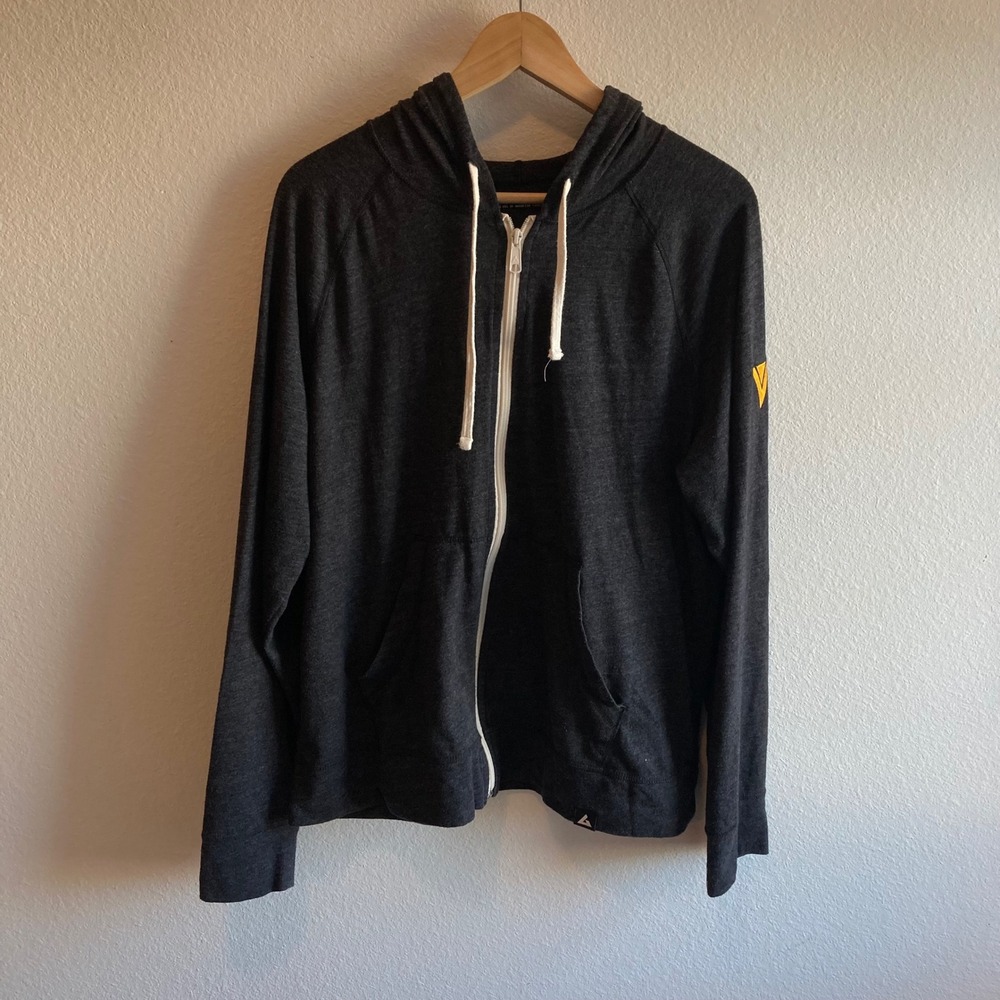 American Giant Zip Lightweight Hoodie Mens Large Black Charcoal Heather Patch